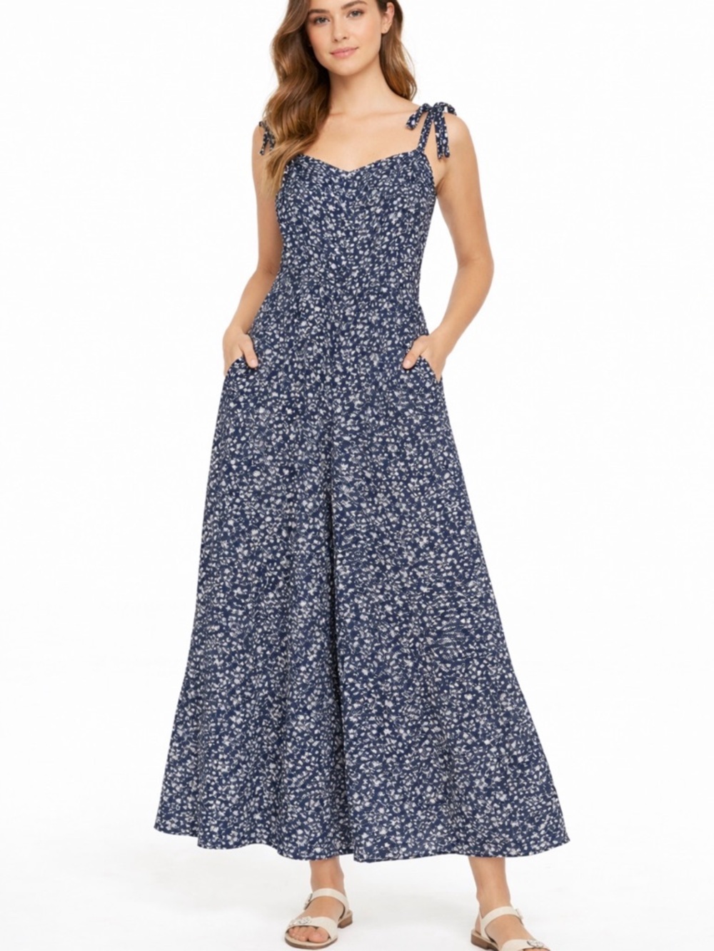 Old Navy Navy Blue Floral Smocked romper